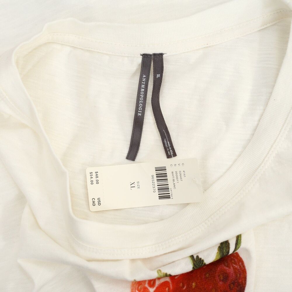 By Anthropologie Graphic Baby Tee Blouse Top Strawberry Cotton White XL 286483 - Picture 7 of 7
